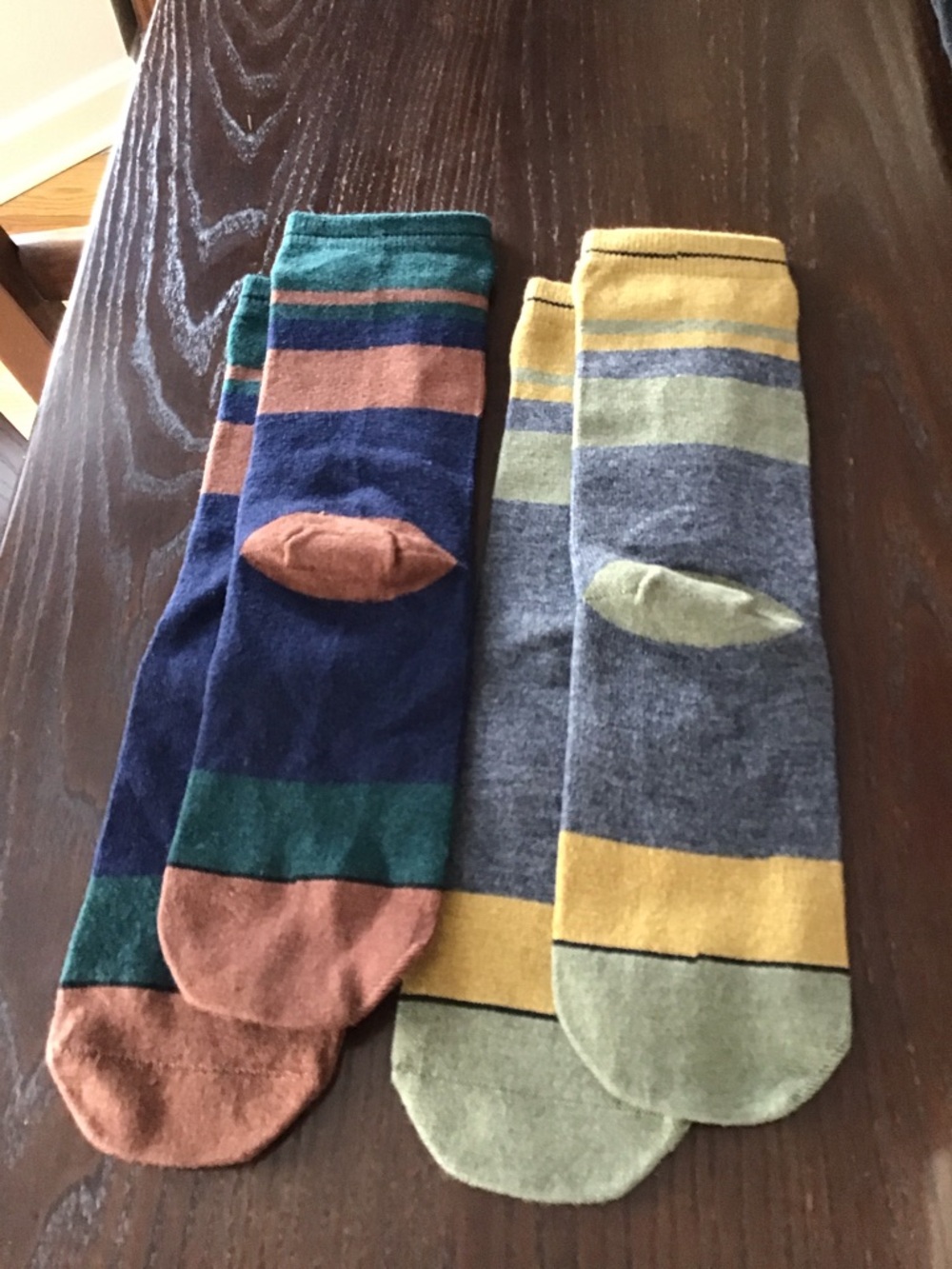 NWOT Lululemon Women’s Striped Crew Socks - Green/Blue and Yellow/Gray 2 pairs - Picture 2 of 2